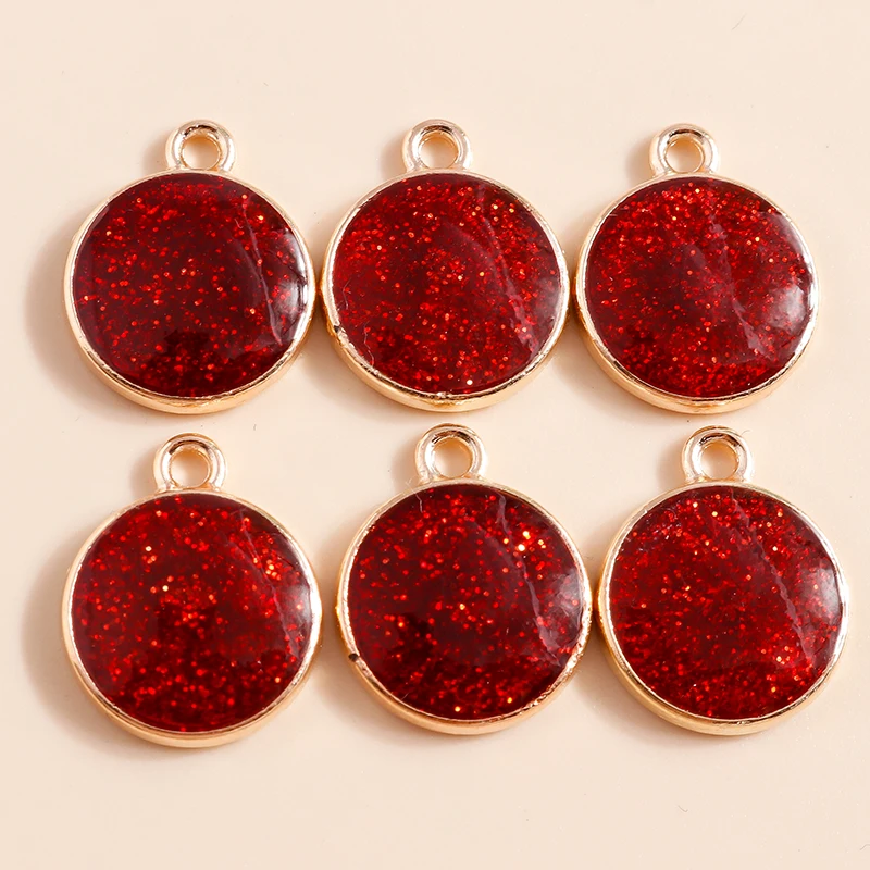 10pcs 14*17mm 7 Colors Shiny Glitter Round Charms for DIY Jewelry Making Earrings Necklaces Pendants Handmade Accessories