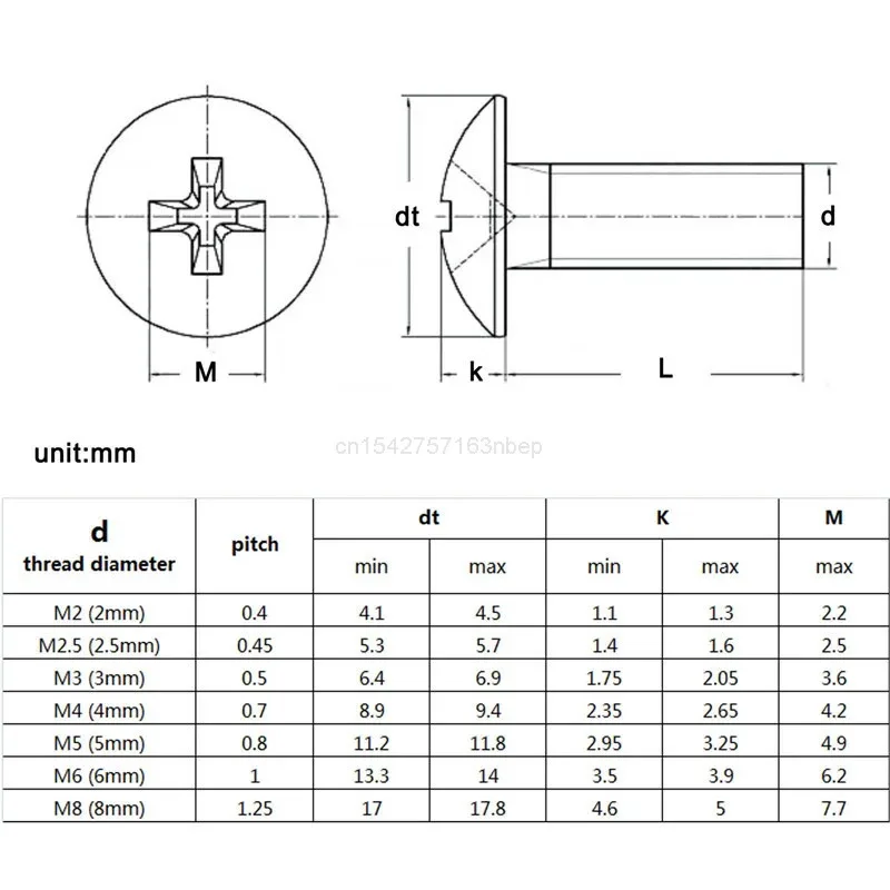 10/50X M2 M2.5 M3 M4 M5 M6 M8 304 A2-70 stainless steel JISB1111T Phillips Truss Head Large Flat Round Cross Screw Bolt L=3-80mm