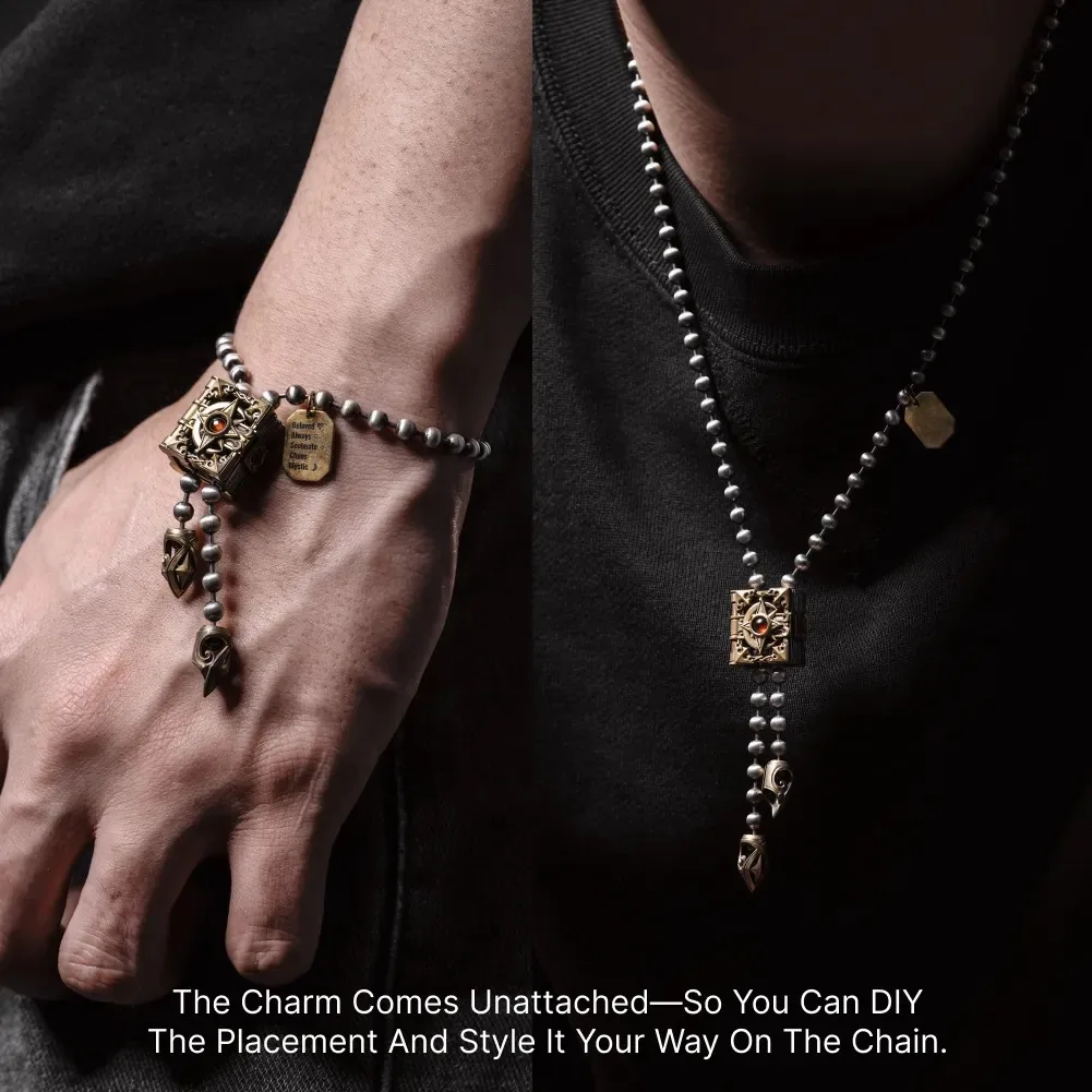 COPPERTIST.WU Luna Arcana Chain Clasp for Necklace Adjustable Length, Pen Nib Pendant, Brass & White Bronze