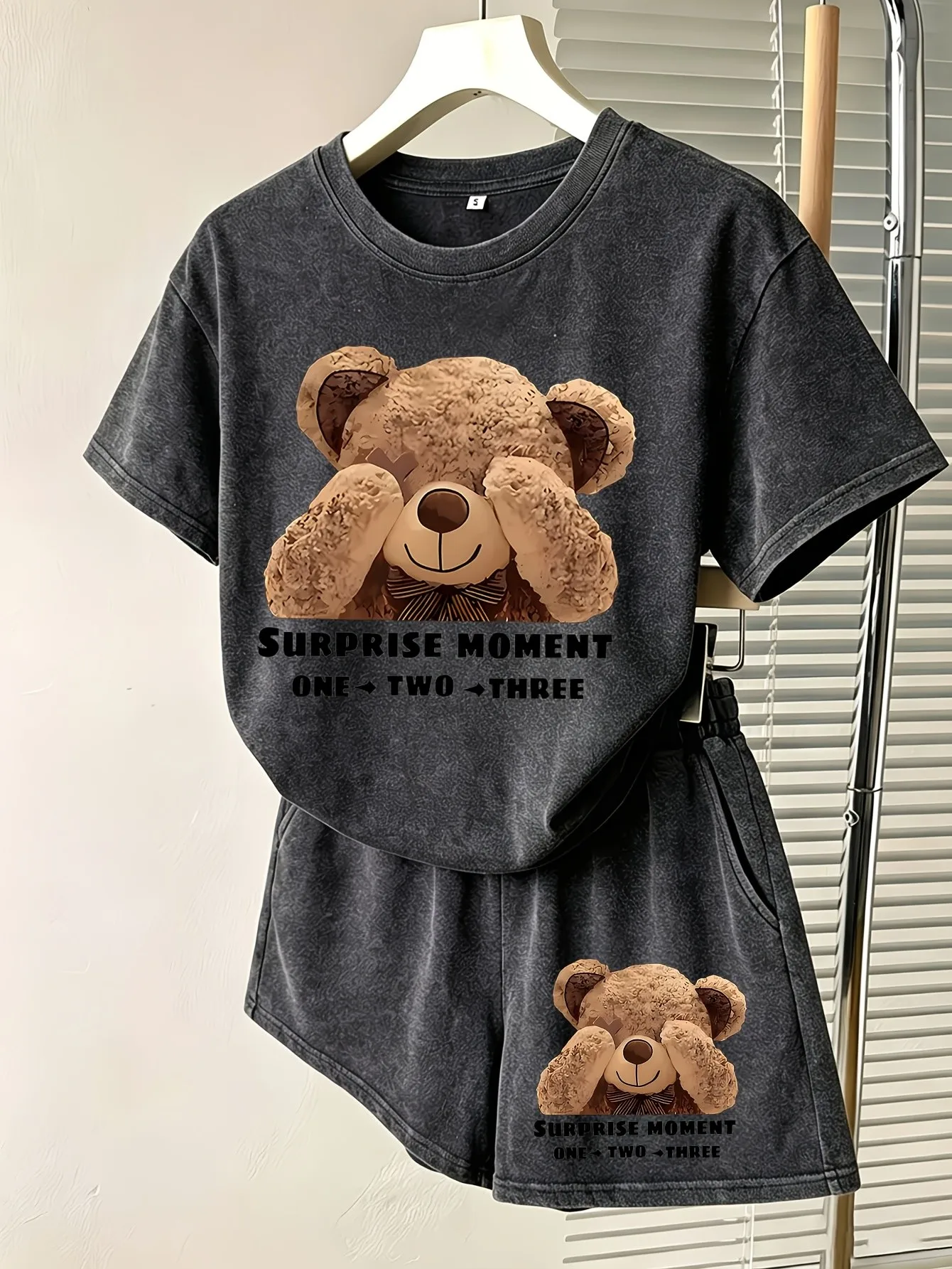 2026 Summer New Street Fashion Casual Versatile Comfortable 3D Bear Pattern Printed Women's Short-Sleeve Shorts Set