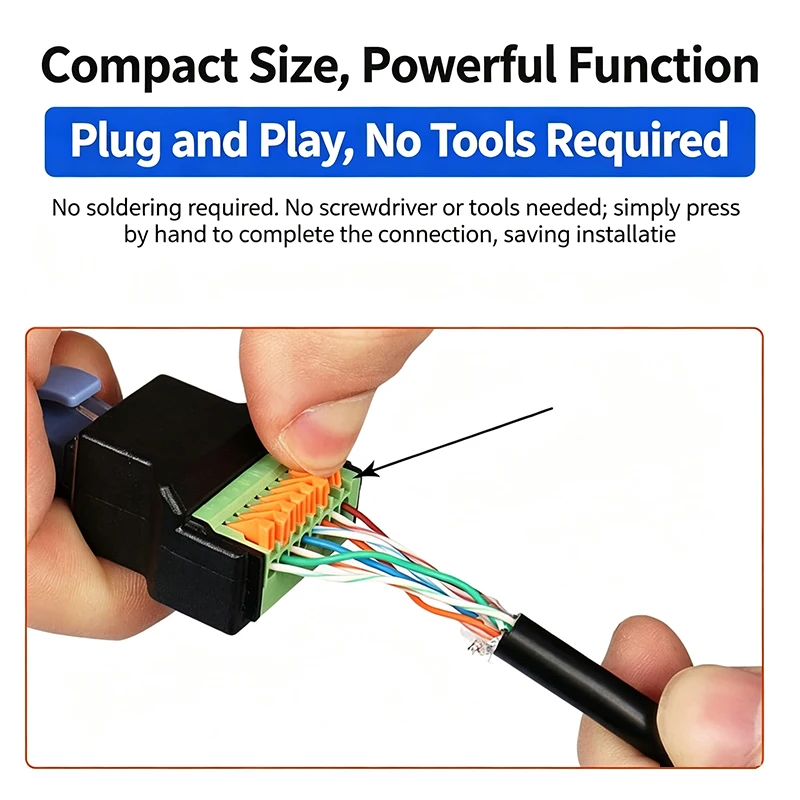 Solderless RJ45 to 8Pin Terminal Block Adapter RJ45 Male Plug / Female Jack To 8P Spring Push Terminal Connector