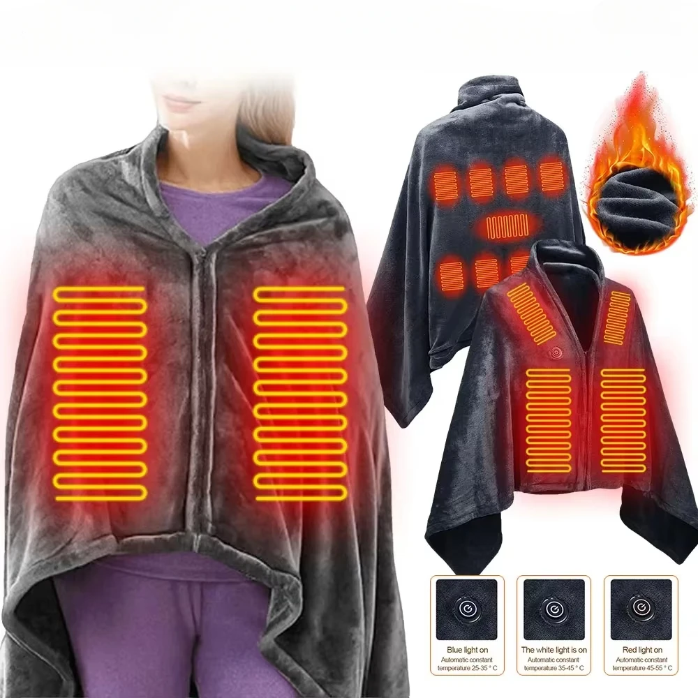 New USB Electric Heated Blanket 3 Heating Levels Fleece Heated Blanket Wearable Heating Lap Blanket for Household and Office