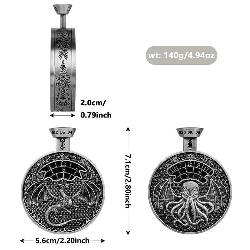 7-in-1 Octopus Dragon Dice Spinner Roulette Press Button Metal Dice for RPG Table Board Games Wedding Gift Set for Enthusiasts