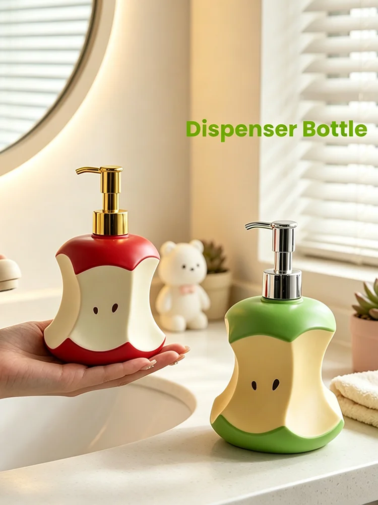 Niedlicher Apfelkern-Harz-Seifenspender, Kunststoff-Pumpflasche, 300ml Handwaschbehälter, Badezimmer-Waschtisch-Deko-Ornament – Detail 7