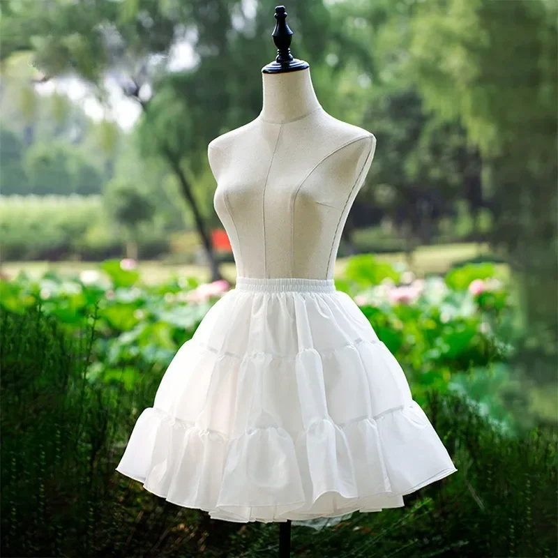 Women Girls Short Crinoline  Elastic Waist Underskirt for Wedding Dress Cosplay Big Hem Dress White Skirt