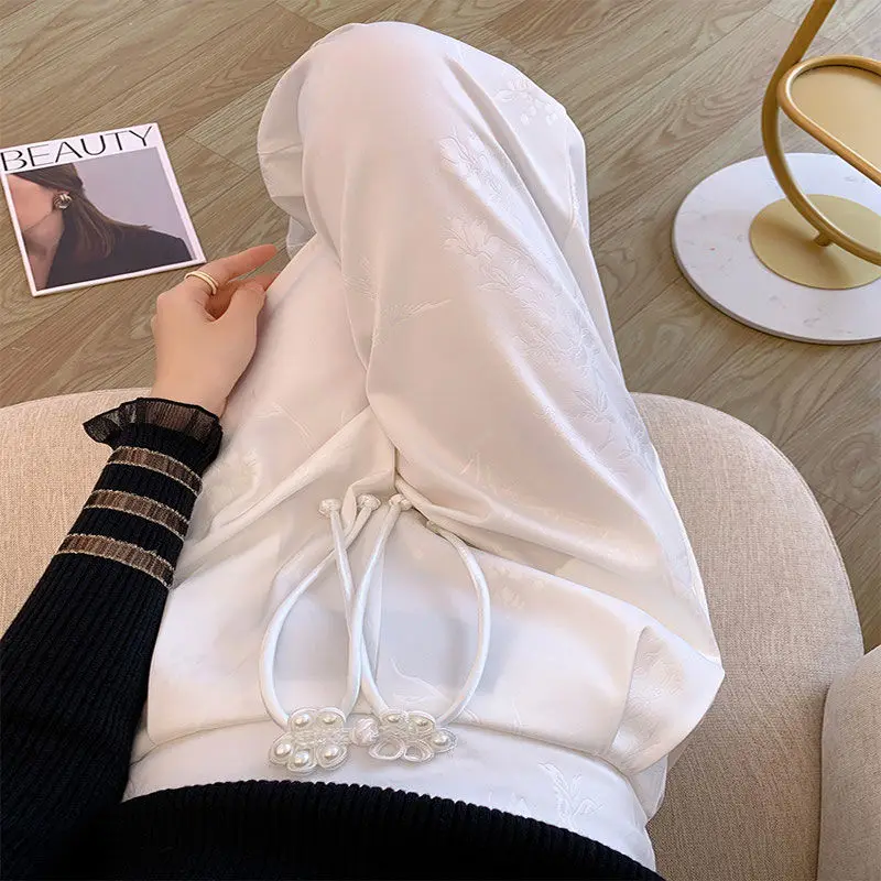 

Весенне-осенние женские брюки в китайском стиле, широкие, свободные, из атласа, однотонные, с высокой талией, карманами и принтом, с бантом, модель JJ33