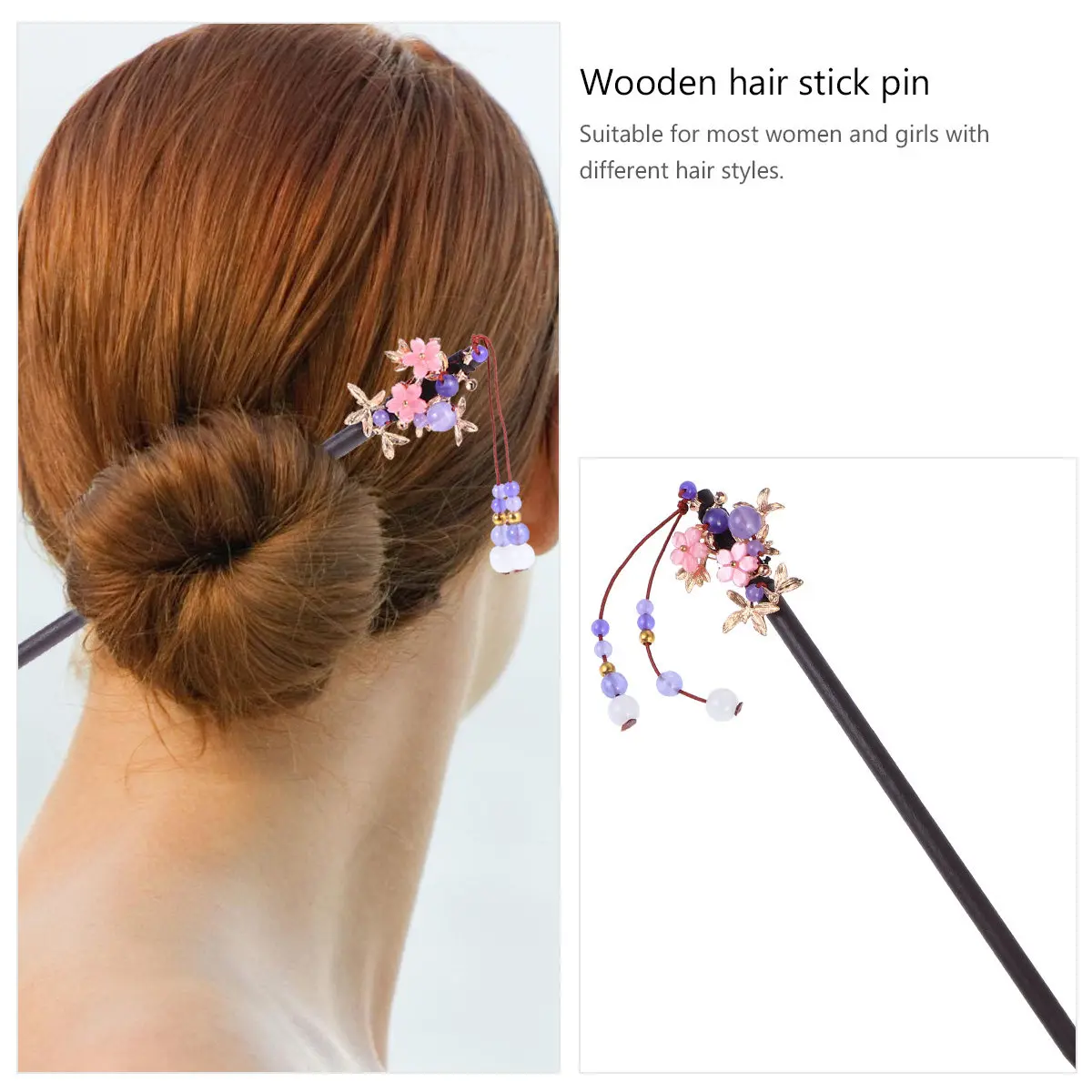 

1Pcs Quality Wooden Tassel Hairpin for Different Hairstyles Durable Lightweight Beautiful Gift Wooden Hair Stick Pin