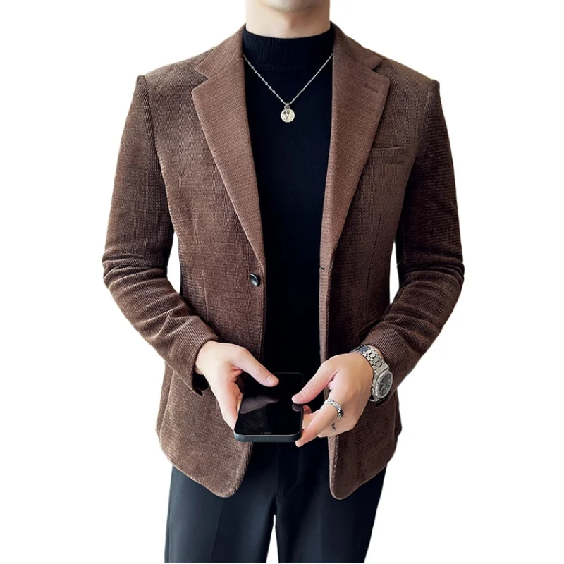 2024 New Snow Neil  Slim Fit Casual Blazer Masculino Slim Fit, Seaweed Pattern Fashionable Color Blocked Suit Jacket, Asian Size