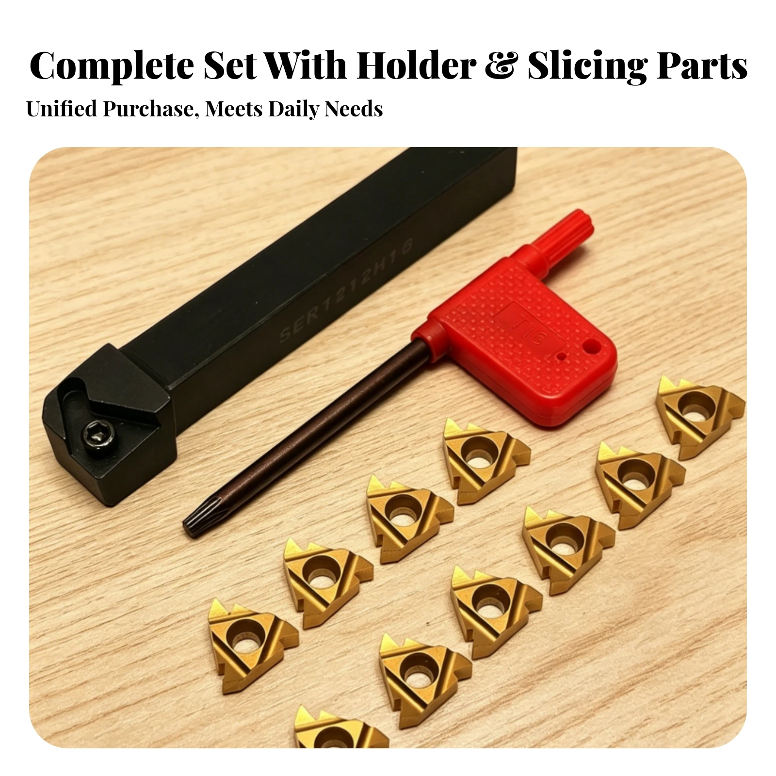 Lathe Threading Kit Rectangular Shank SER1212H16 Tool Holder Carbide Insert Set Right-Hand Gold Triangular for Thread Cutting