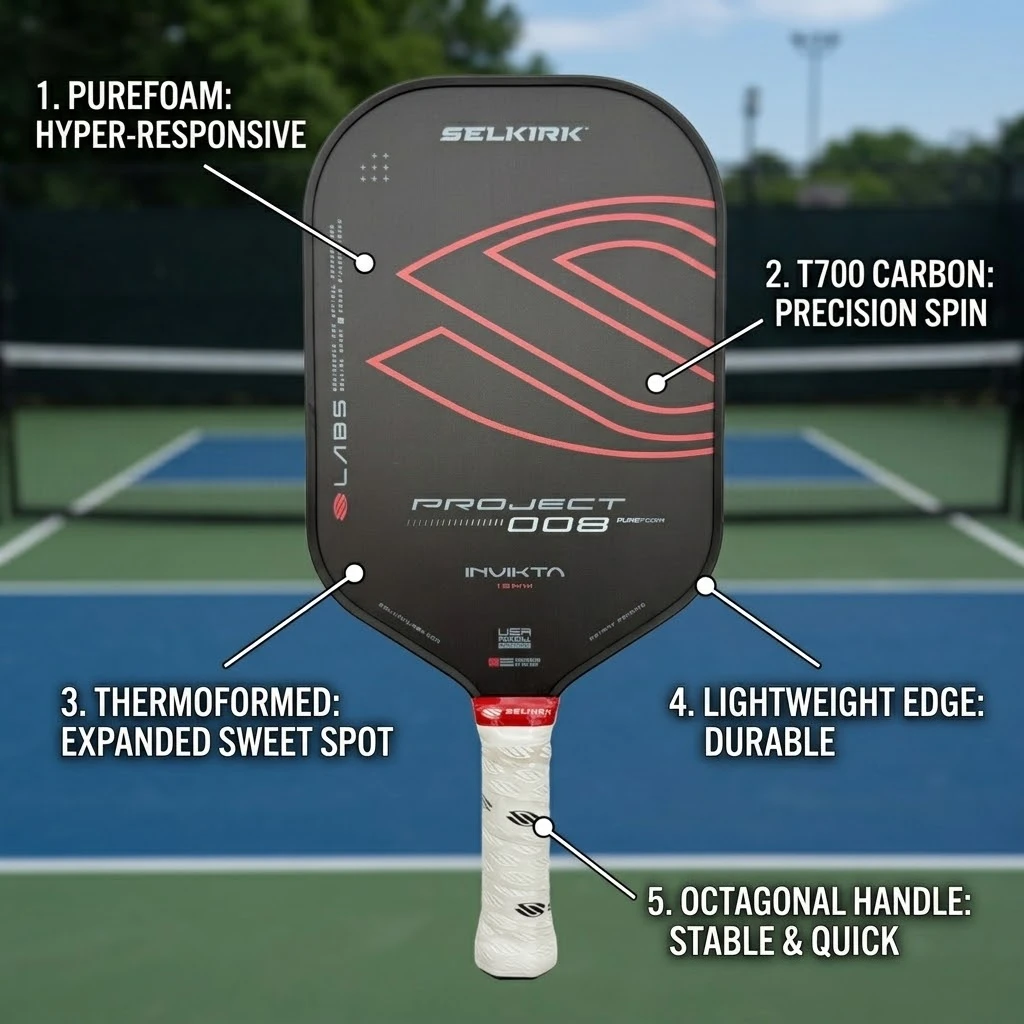 

Selkirk LABS Project 008 Invikta Pickleball Paddle T700 Raw Carbon Fiber Thermoformed Foam Core Beginner Training Sports Racket