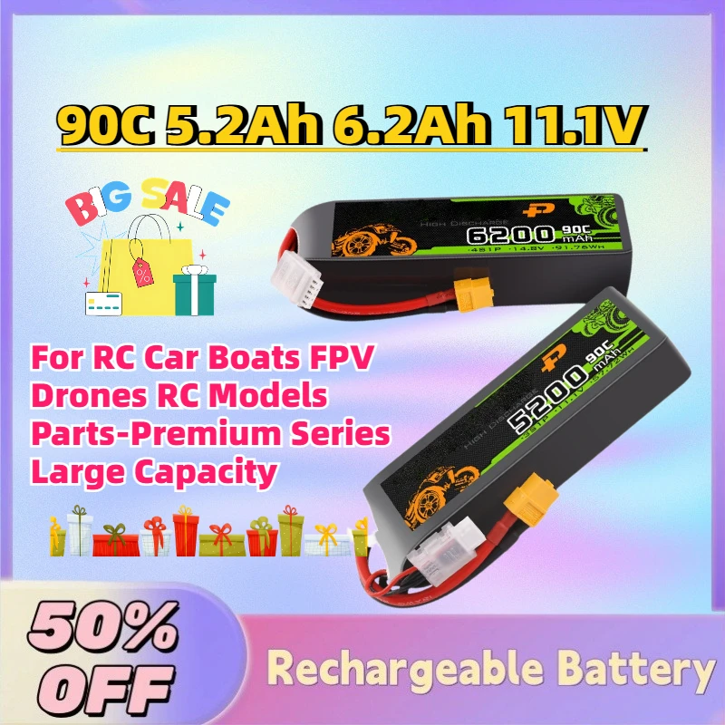 

In Stock New 90C 5200mAh 6200mAh 11.1V 3S Lipo Battery for RC Car Boats FPV Drones RC Models Parts-Premium Series Large Capacity