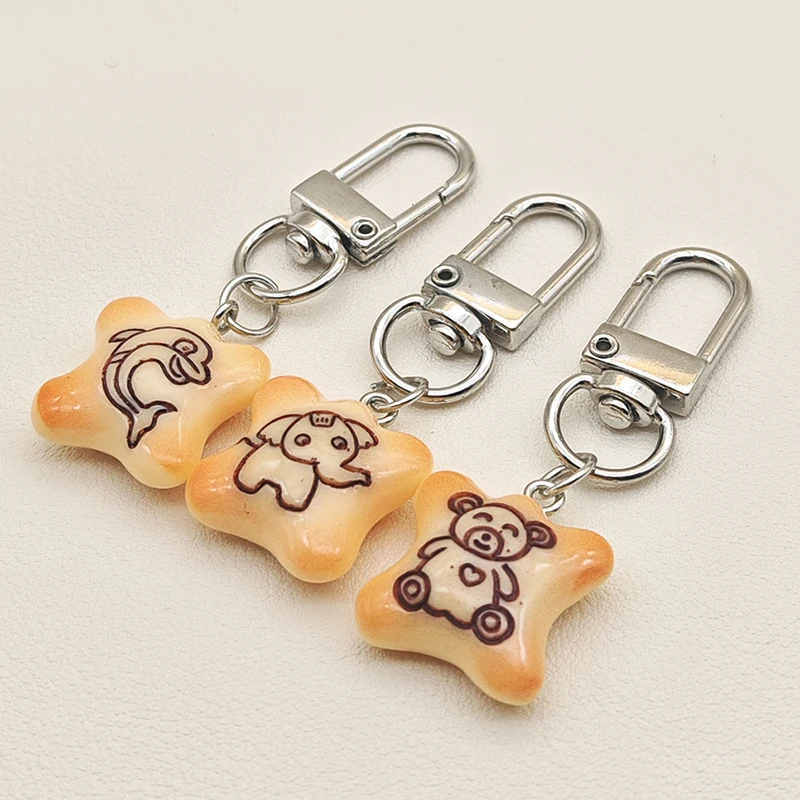 Cute Animal Cookie Food Keychain Simulation Biscuit Keyring Phone Lanyard Cellphone Chain Lovely Bag Pendant For Couple Gifts