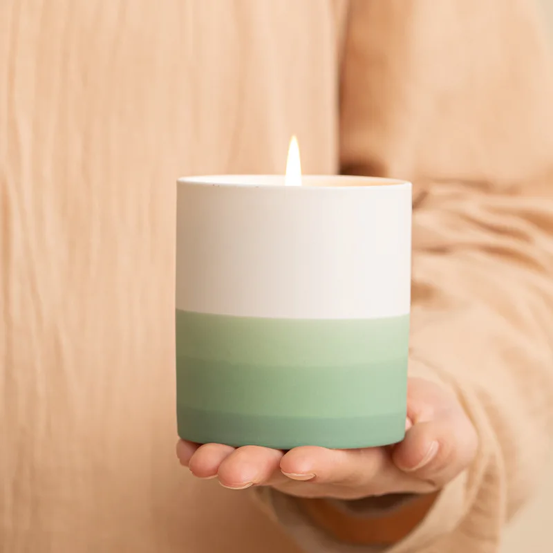 Ceramic Candle Home Fragrance Decor Round Shape Green Color Container with Soy Wax Gift for Mother, Girlfriend, 7oz/200g