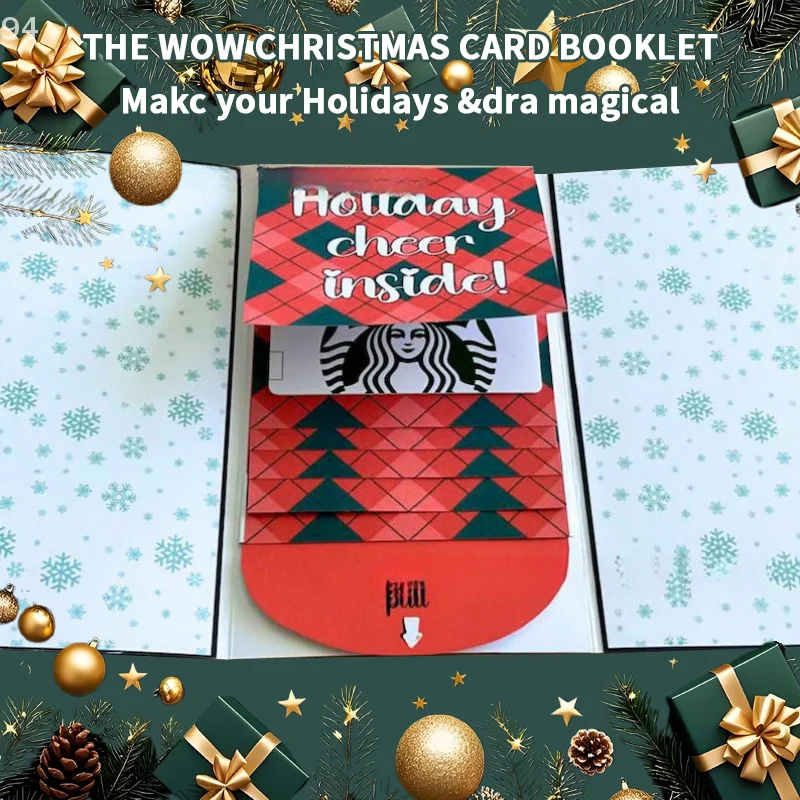 

Custom-made Waterfall Gift Card Booklet for Christmas; Unique Pull-out Design for Birthdays
