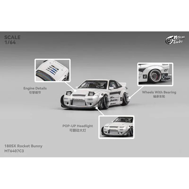 

MT In Stock 1:64 Pandem S13 Silvia 180SX Type X Lowride Metallic White Diecast Diorama Car Model Collection Toys MicroTurbo
