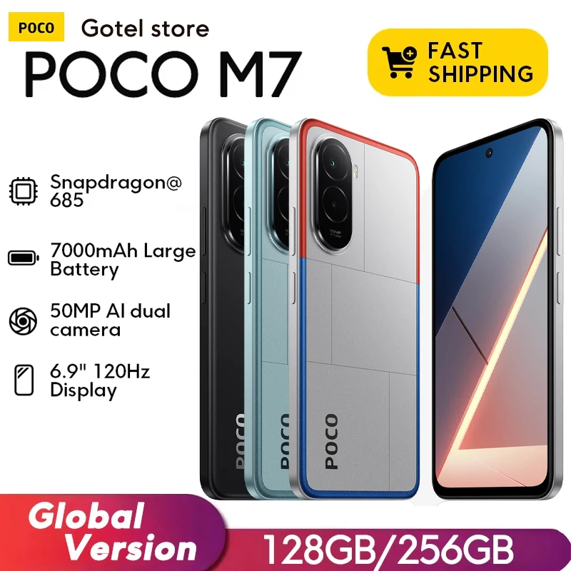 【العرض الأول في العالم】POCO M7 الإصدار العالمي للهاتف الذكي Snapdragon بطارية 685 7000 مللي أمبير في الساعة غامرة 6.9 بوصة FHD + شاشة NFC 33 وات شحن