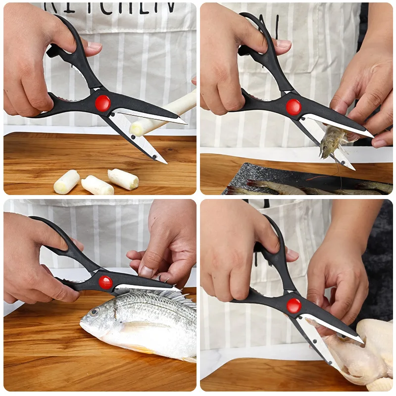 Forbici da cucina funzionali in acciaio inossidabile osso di pollo domestico pinna di pollo osso di squalo clip di noce forbici da cucina nere
