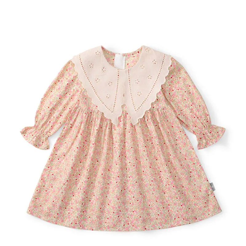 Spring Long Sleeve Dresses For Girls Pink Cute Big Girl Dresses With Lapel Peter Pan Collar 2 3 4 5 6 7 8 9 10 Year Fall Clothes