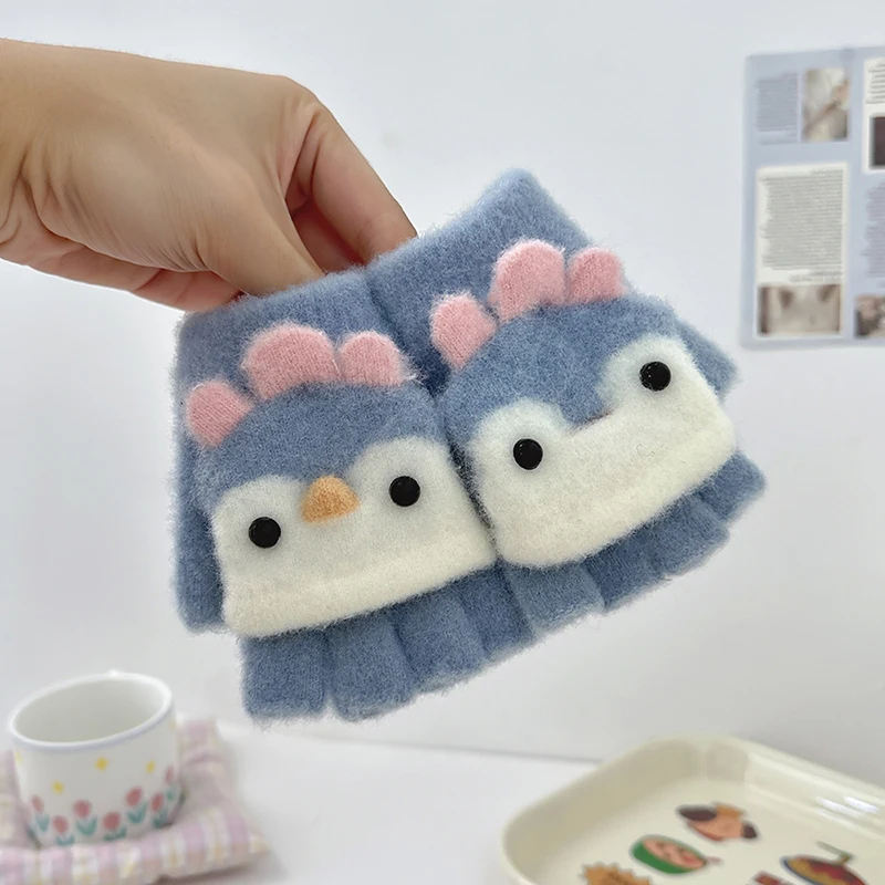 Świąteczne Rękawiczki z Jeleniami Zimowe Dziecięce Rękawiczki Urocze Palczaste Rękawiczki dla Niemowląt Ciepłe Półpalczaste Rękawiczki z Klapką dla Chłopców Dziewczynek Mitki Rękawiczki 2-6 Lat