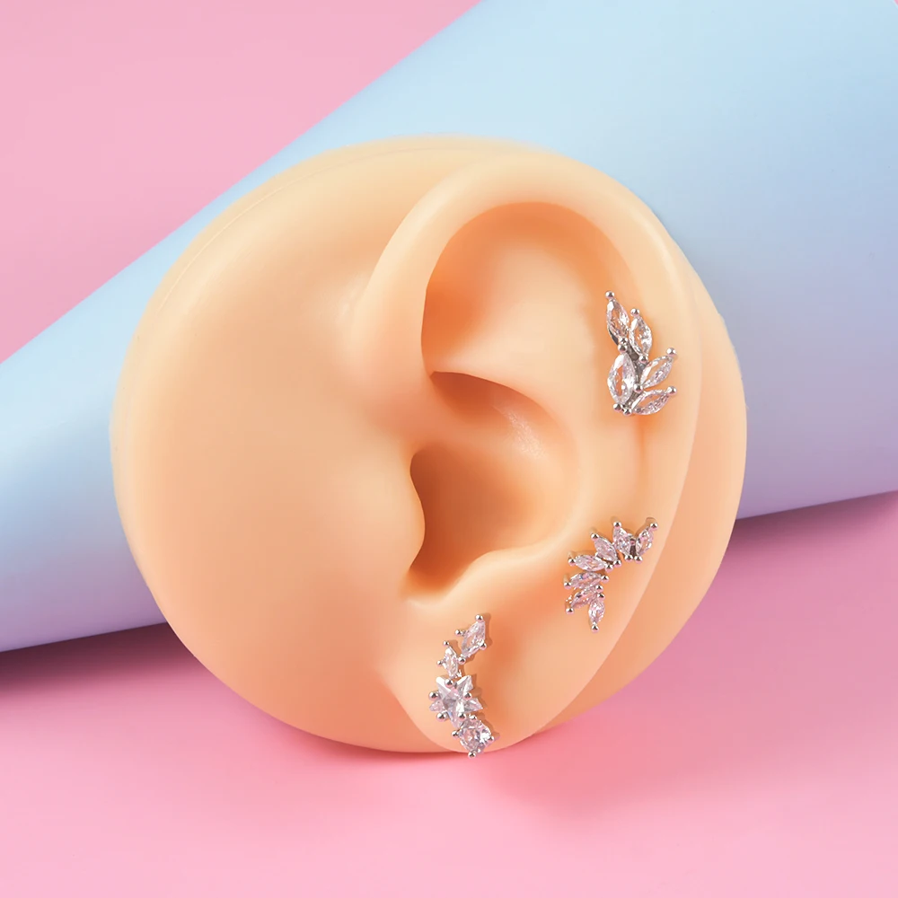 14PCS Surgical Steel Marquise Zircon Labret Lip Stud Cz Threadless Ear Cartilage Tragus Helix Earrings Daith Piercing  Jewelry