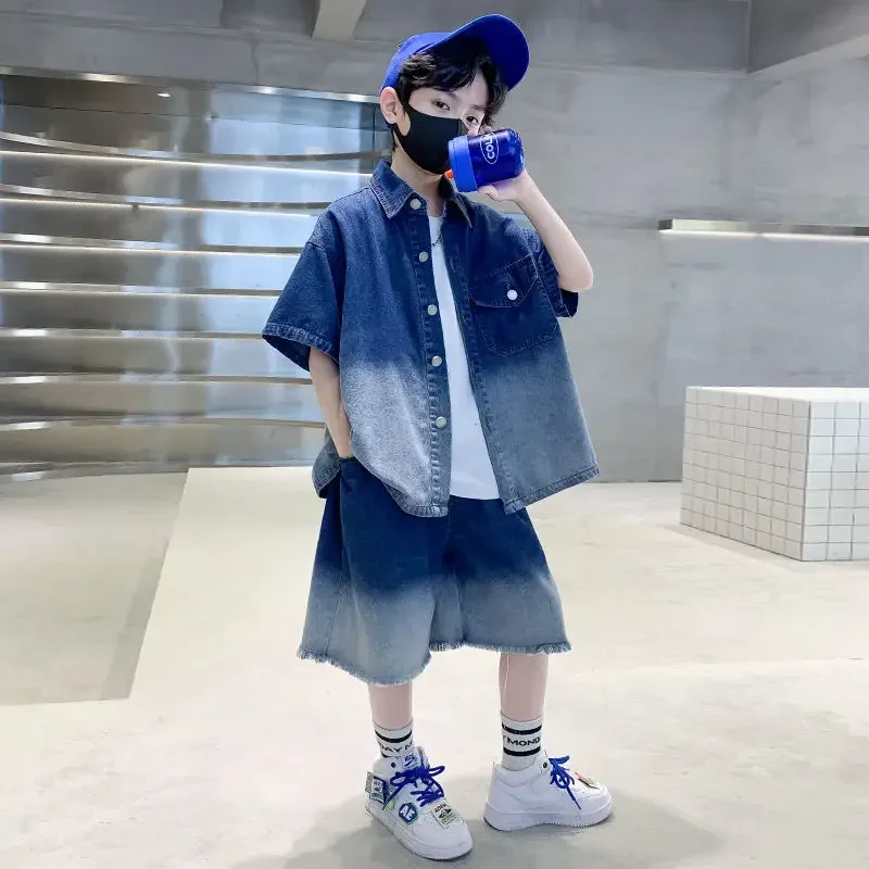 2024 Spring summer Children Clothes Boys Suit Denim Tops + Jeans Pants 2Pcs/Set Infant Casual Outfits Kids outfit 5-14years