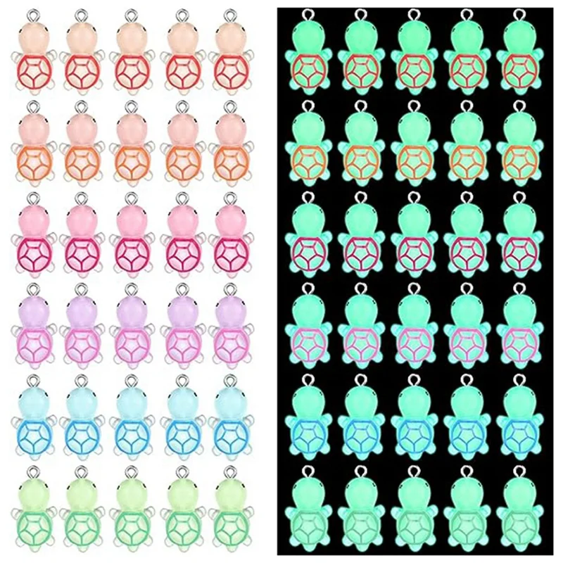 60 Piece Mini Turtle Charms Glow In The Dark Turtle Pendants Luminous Tortoise Sea Dangle Animal Charms 6 Colors