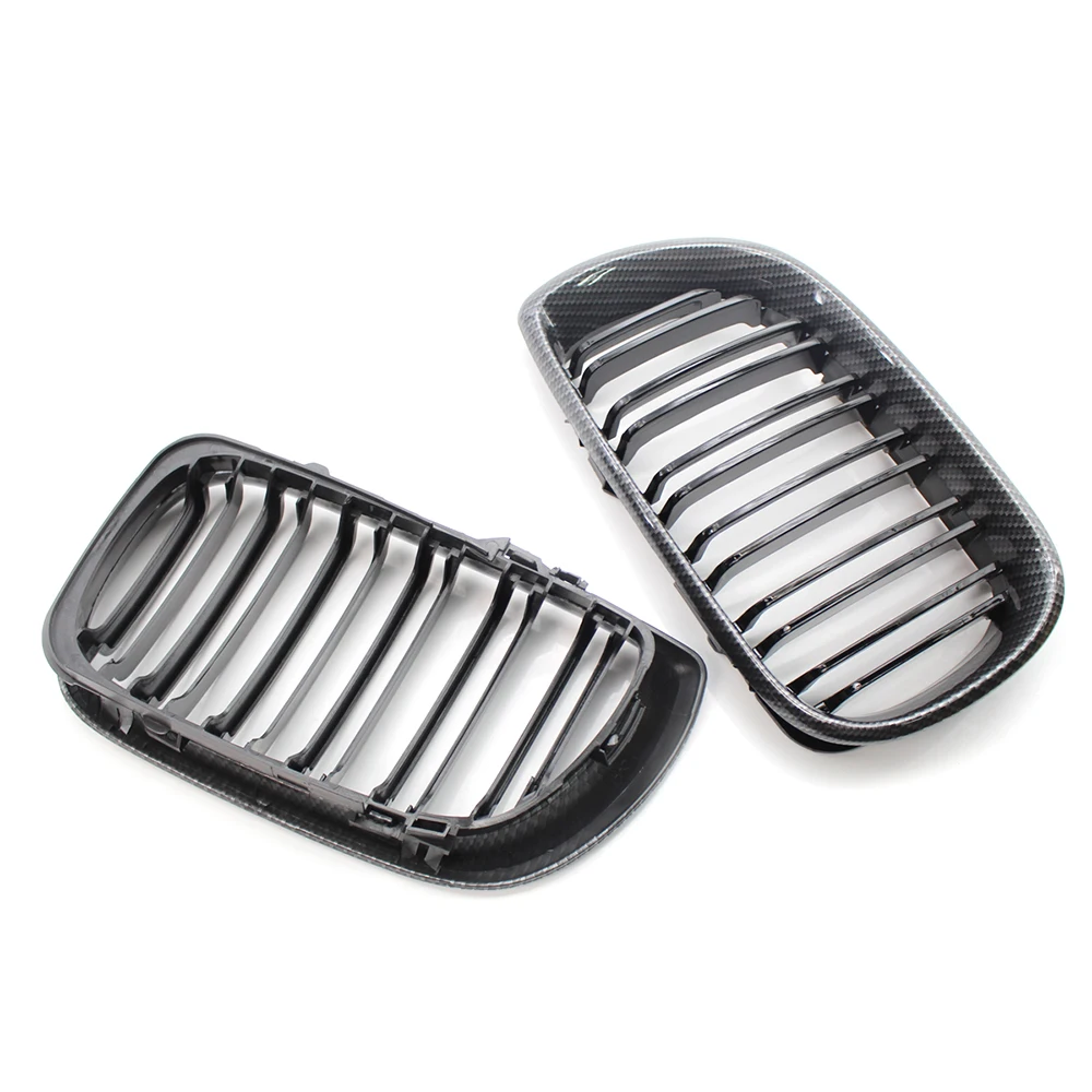 A Pair Carbon Fiber Front Kidney Grill Grills Double Slat for BMW 3 Series E46 318i 320i 328i 4 Door 2002-2005 Racing Grills