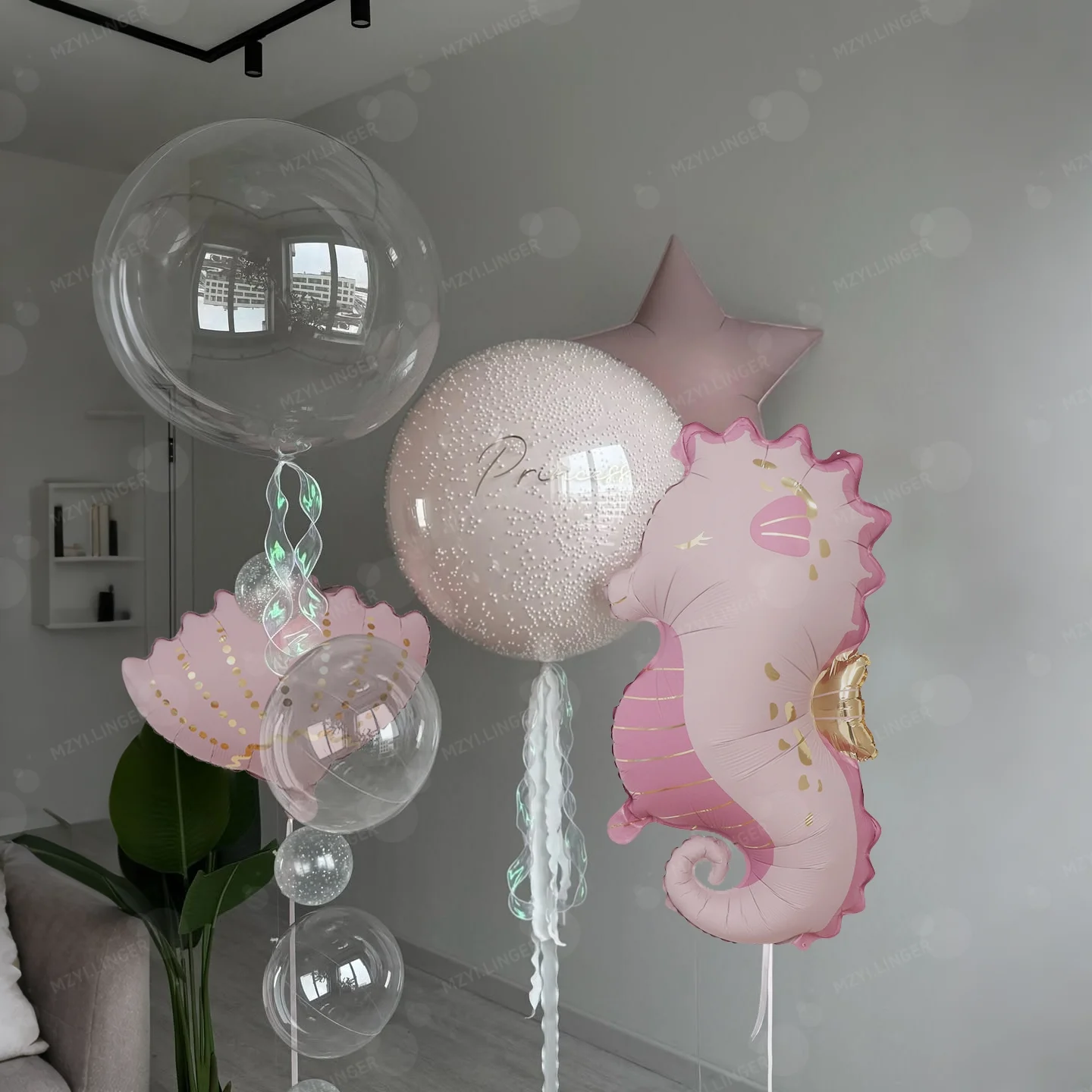 Ozean-Tierballon-Set Rosa Seepferdchen und Muschelförmige Ballons Rosa Zahlen 0-9 für Geburtstagsfeier Ozean-Themenparty Dekoration – Detail 4