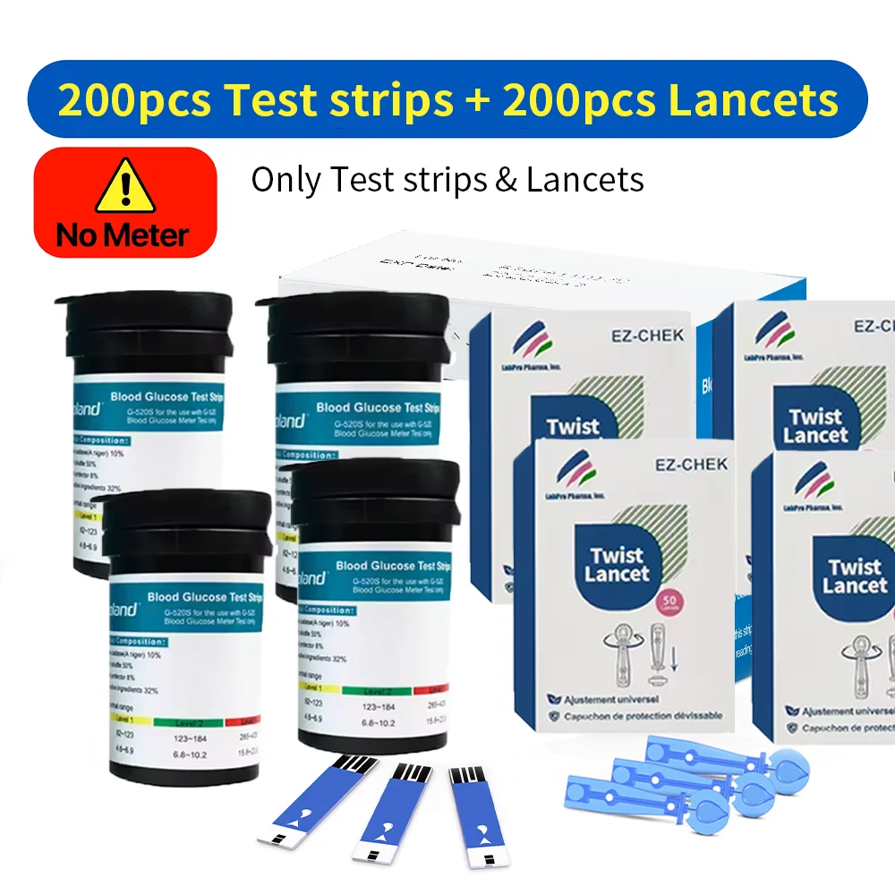50/100/200 Stuks Bloedglucose Teststrips Met Lancetten Naalden Glucosemeter Bloedsuiker Testen Papieren Bloed Verzamelen voor Diabetische