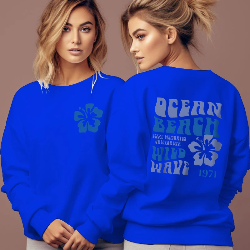 Trendy Woman Clothing Ocean Beach Wild Wave Floral Design Women Sweatshirt Flowers Graphic Surf Lover Gift Sweatshirts Hoodies