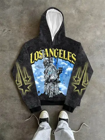 New men's autumn kitten butterfly gradient print comfortable soft hooded sweatshirt long sleeved T-shirt outdoor casual top