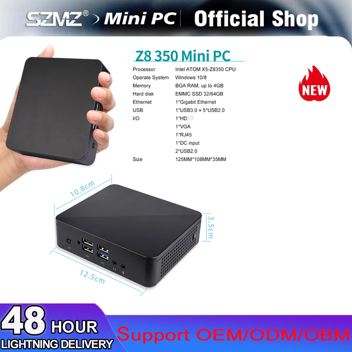 SZMZ Mini PC Intel Core Atom X5-Z8350 processore CPU 4G RAM 64G SSD HD-MI VGA WiFi Windows 10 WIN10 TV Box Mine PC Fanless Minipc