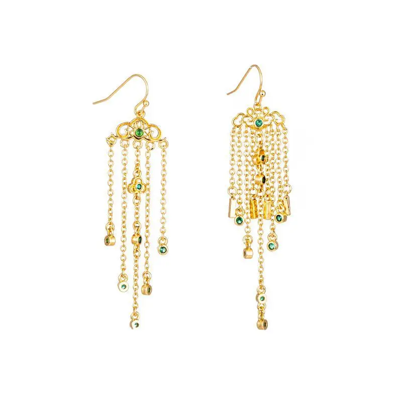 

Позолоченные медные серьги с кисточками и благоприятным облаком, винтажные роскошные украшения в китайском стиле для Qipao Hanfu, этнический аксессуар, подарок