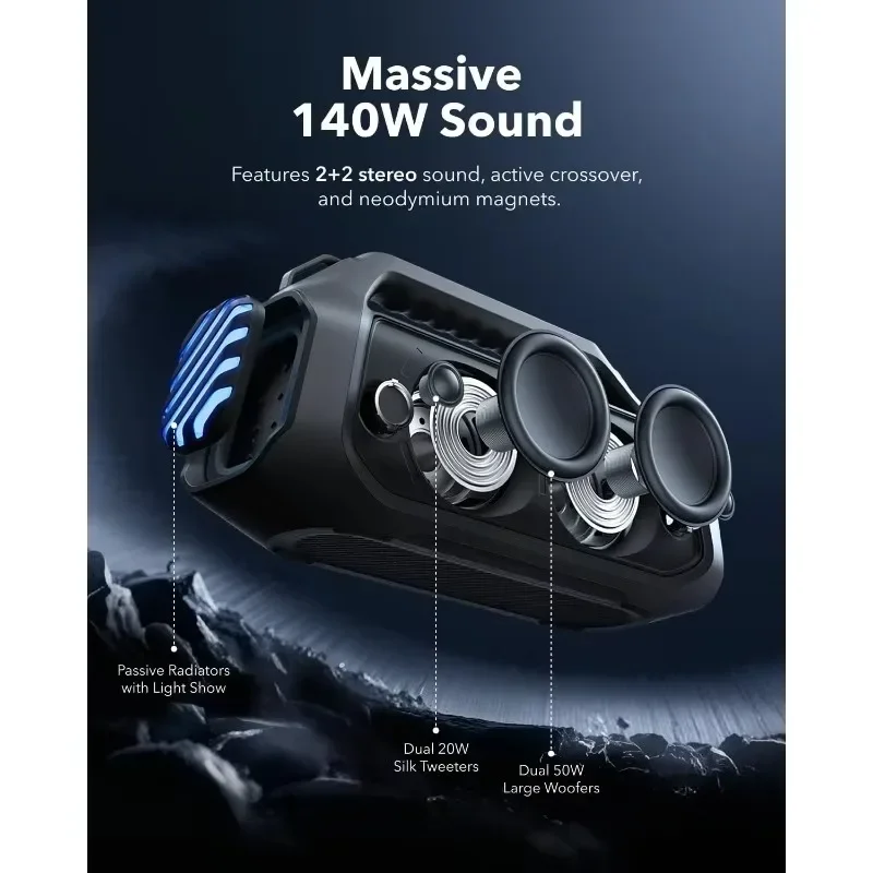 USB-C, Power Bankbrand Authentic. Altoparlante da esterno Boom 2 Plus, 140 W, 2+2 canali, luci RGB,