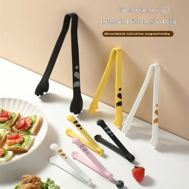 Cute Cat Paw Food Tongs Heat Resistant Non-slip 1PC Food Safe for Barbecue Baking Sandwich Ice Kitchen Daily Use
