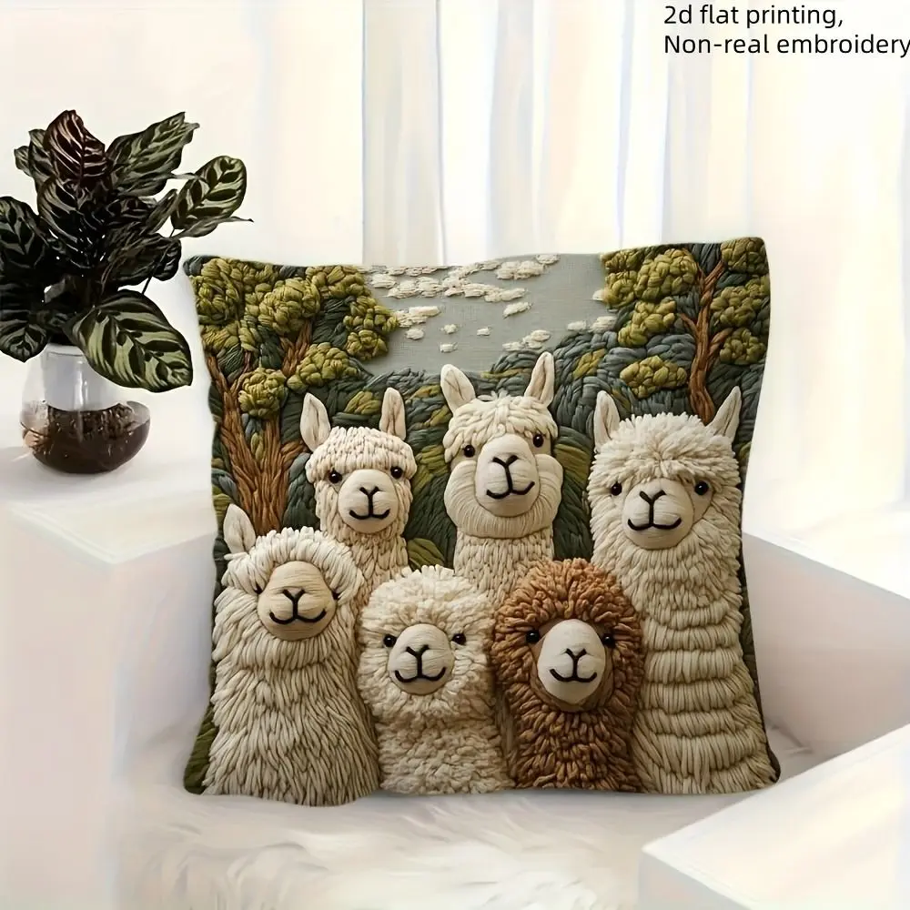 Creative 45cm Pillow Case Alpaca Print Bohemian Style Decorative Pillowcase Vintage Flower Sheep Throw Cushion Bedroom Accent