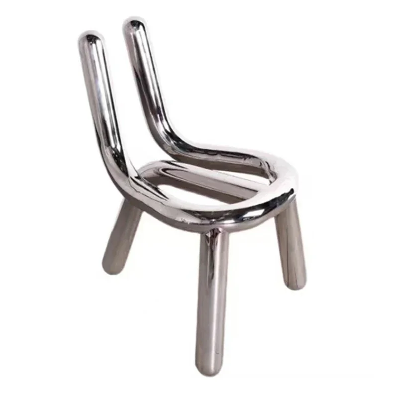 

Custom Nordic Modern Design Stainless Steel Elbow Adult Styling Chair Electroplating Shaped Back Chair