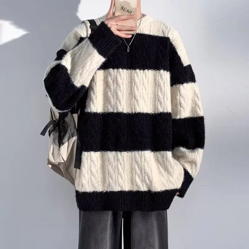 

Sweaters Men's Thickened Fried Dough Twists Contrast Color Personalized Knits Sweaters Fashion Men's Youth Warm Clothes Undercoa