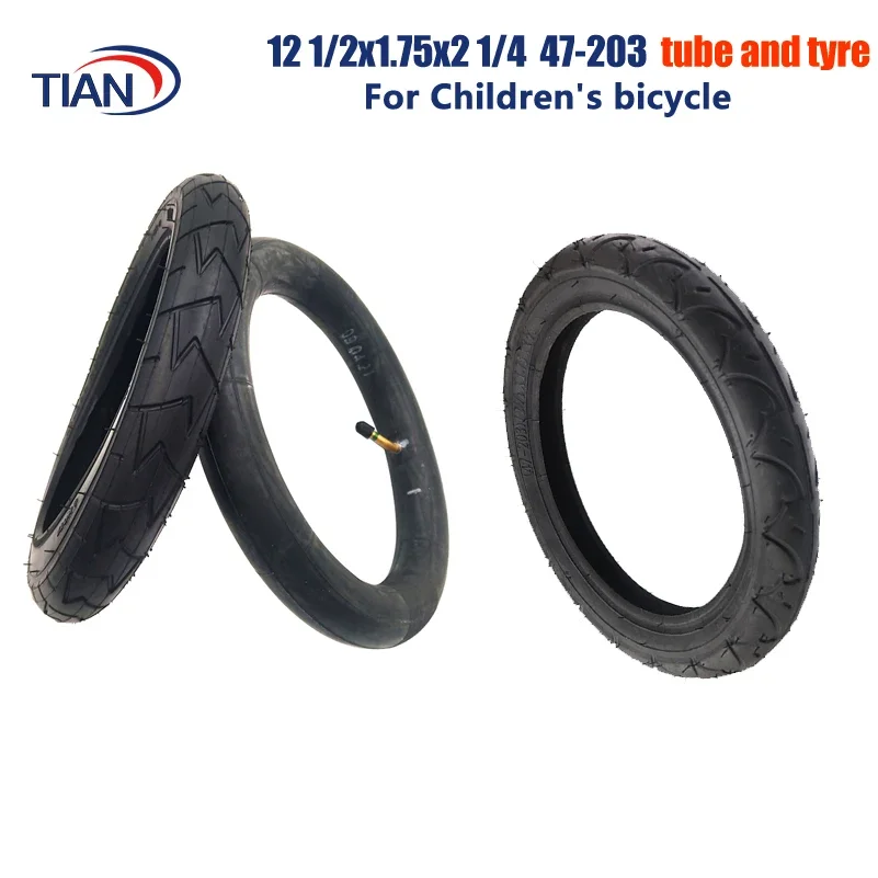 12 1/2x1.75x2 1/4  (47-203) Inner Tube Outer Tyre 12 Inch Inflation Tire for Children's Bicycle, Folding Bicycle Parts