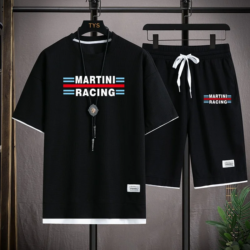 

Летний мужской повседневный костюм MARTINI наборы для гонок I, футболка и шорты, мужской спортивный костюм, спортивный костюм, свободные костюмы, одежда для бега
