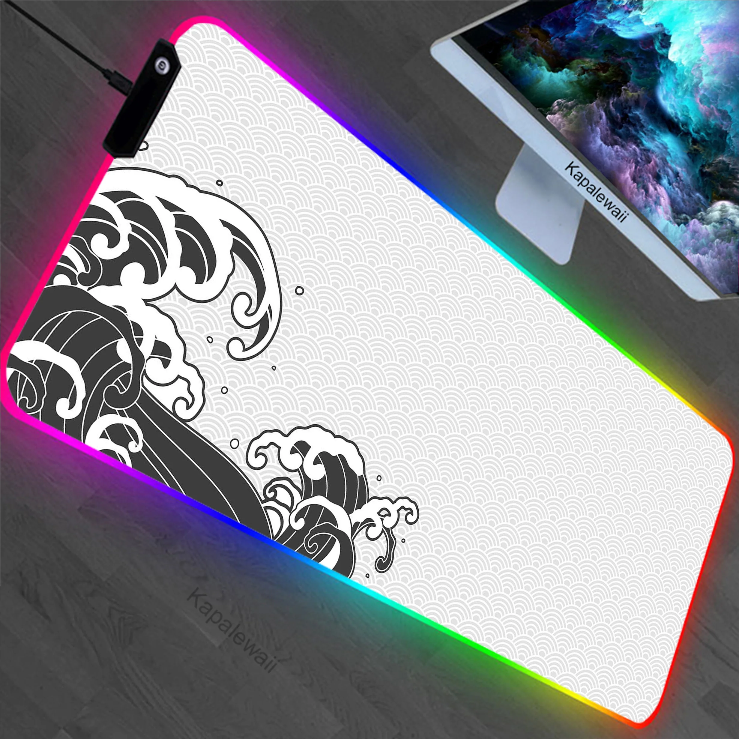 

Great Wave Off RGB Mousepad Gaming Speed Keyboard Pads Notebook Office Mouse Pad Rubber Carpet Locked Edge Mouse Mat 900x400mm