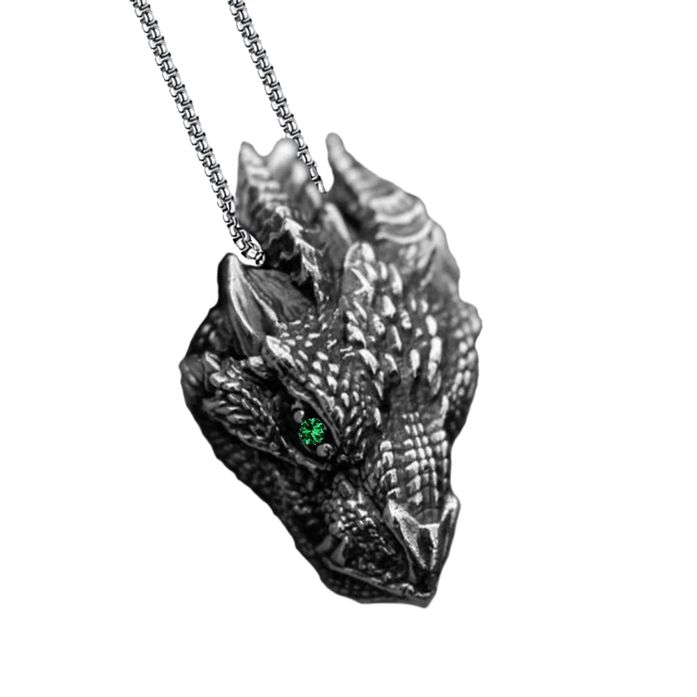 Dragon Head Pendant Necklace For Men Women Viking Gothic Jewelry Personality Charm 60 Cm Stainless Steel Box Chain
