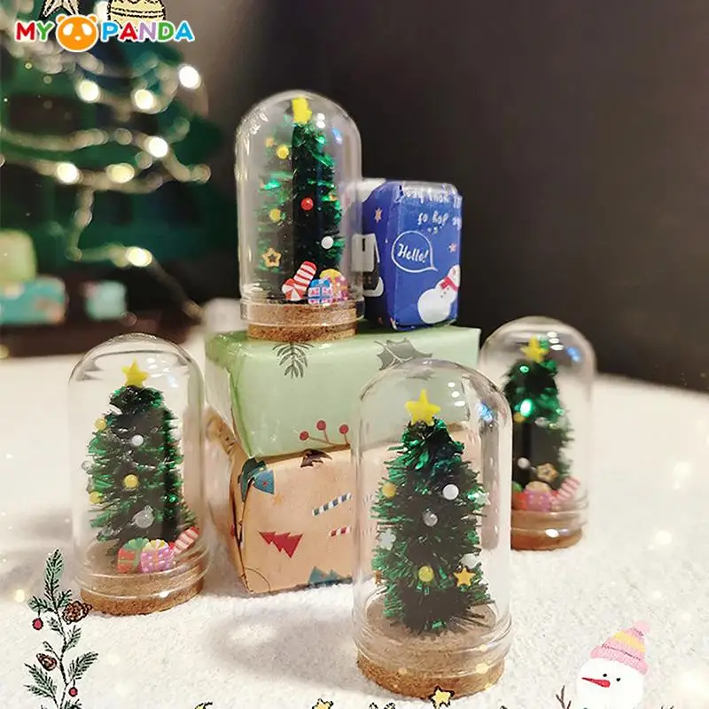 1:12 Dollhouse Miniature Glass Christmas Tree Mini Christmas Tree Gift Dolls House Christmas Scene Decor Model Toy Accessories