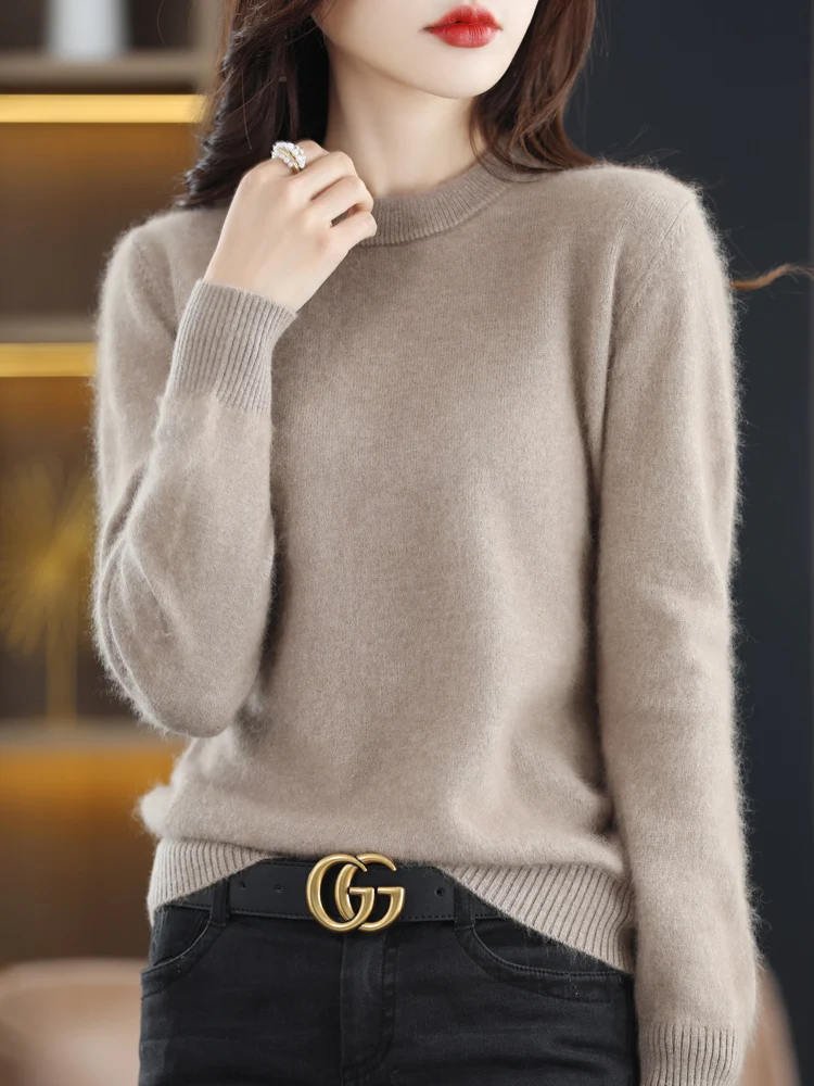 100% Mink Cashmere Sweater Women's O-Neck Knitted Pullover Loose Large Size Sweater Casual Thick Blouse Autumn Winter Base Shirt