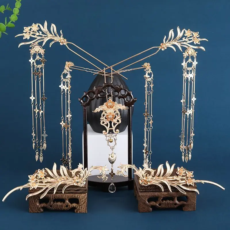 

Hanfu Hair Accessories Hair Crown Hairpin Hair Clip Headwear Tassel Antique Accessories National Style Gorgeous Set
