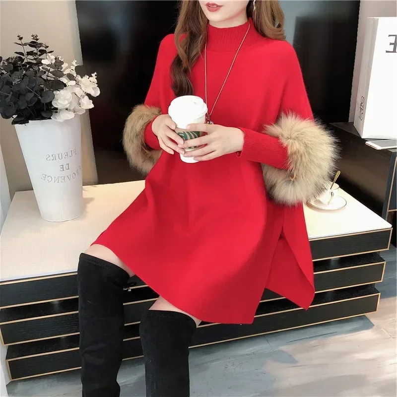 TPJB Autumn Winter New Thick Knitted Sweater Women's Cloak Shawl Bat Shirt Pullovers High Neck Loose Top Sweater Poncho Jumpers