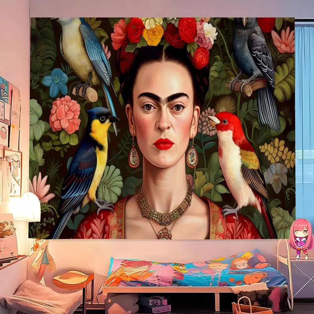 Tapeçaria Boêmia F-Frida K-Kahlo, Tapeçarias de Parede Boêmia, Mandala, Decoração de Quarto Kawaii