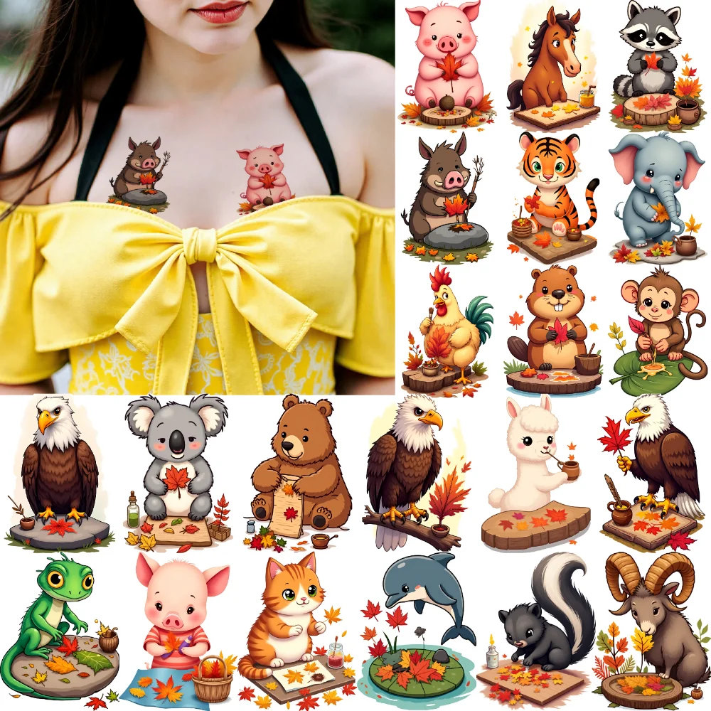 

28pcs Temporary Tattoo Animal Stickers Cartoon Autumn Stickers Temporary Tattoo Stickers For Shoulders Arms Cheeks