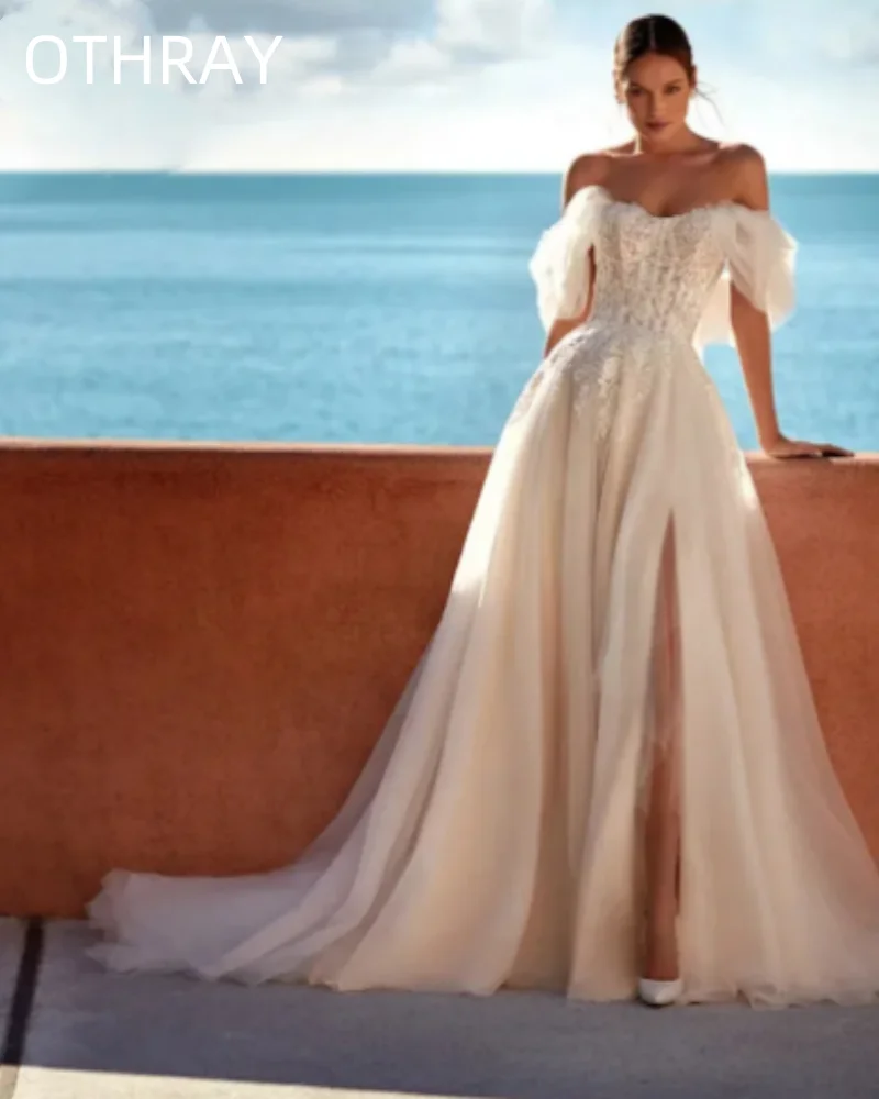 

Satin Mermaid Bride Dresses Off The Shoulder Wedding Party Dress Long Train Princess Wedding Dress With Long Train 2024