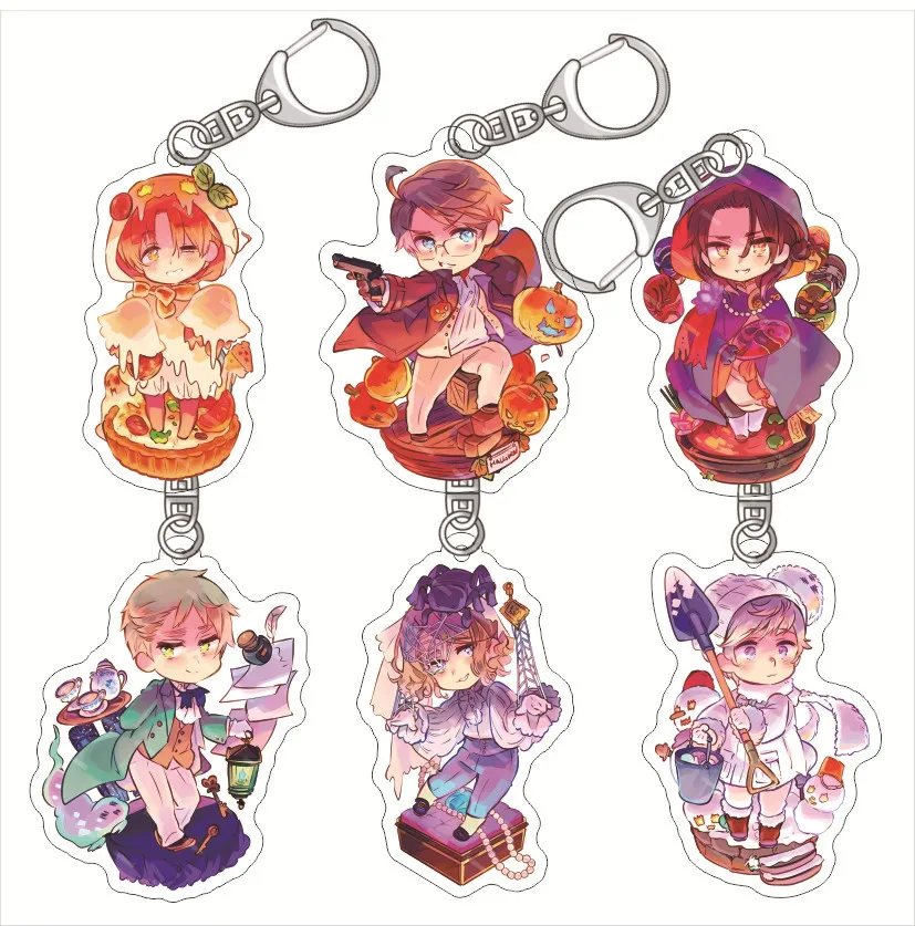 Cute Cartoon Figure Keychain Hetalia Peripherals Key Rings Backpack Pandant Purse Charm Bag Clip-on Decor Boys Girls Xmax Gift